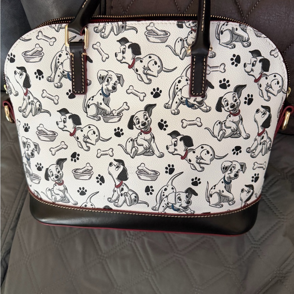 Dooney & Bourke Dog Print Satchel with Black and Red Accents - Picture 4 of 9